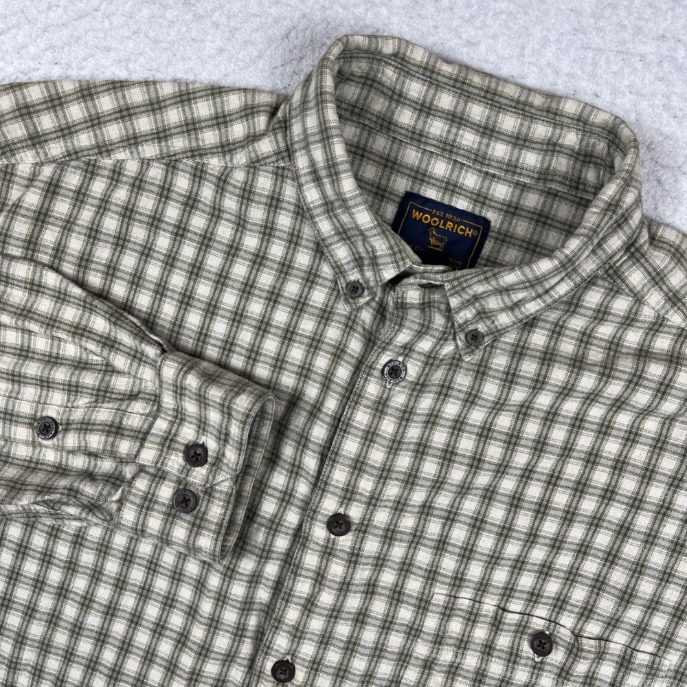 Woolrich Button Down Shirt Mens XXL Green Plaid Long Sleeve Outdoor Casual Top